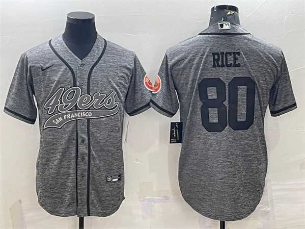 Mens San Francisco 49ers #80 Jerry Rice Gray With Patch Cool Base Stitched Baseball Jersey